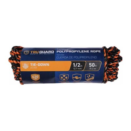 MIBRO GROUP 0.5 x 50 ft. Tru-Guard Black & Orange Twisted Polypropylene Truck Rope 231728